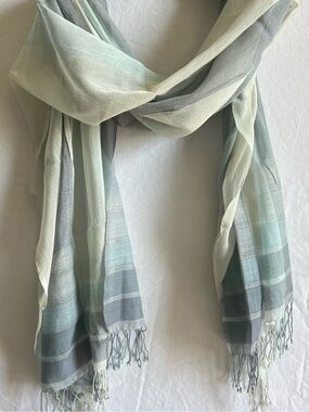 Paul Stuart Silk Wool Ombre Scarf in Mint Blue & Gray